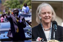 A composite image of Rigathi Gachagua and Ambassador Meg Whitman.